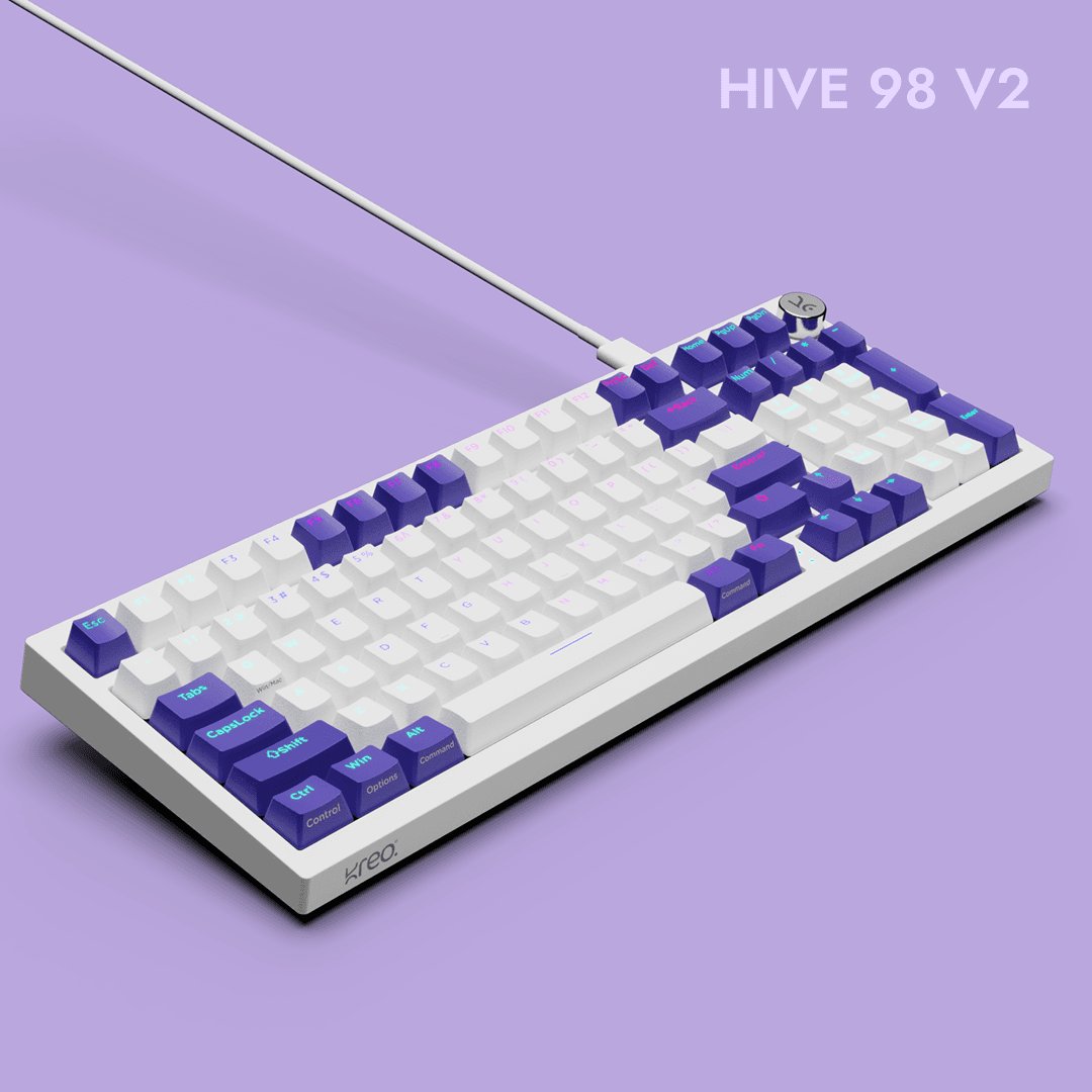 Hive98 V2 White Purple Wired Mechanical Gaming Keyboard